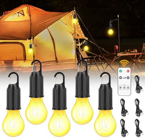 Mineup Campinglampe Aufladbar, 5 Stück Tragbare Camping Licht Glühbirne, Wiederaufladbare Zeltlampe mit 3 Helligkeitsmodi, Wasserdicht Campinglicht,Zeltlampe Glühbirne für Camping,Stromausfall,Notfall