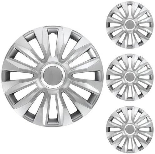 Set 4 Copricerchi Auto Universali 13 14 15 16 Pollici – Copriruota Grigi Lucidi con Fissaggio a Scatto – Design Sportivo Compatibile con Cerchi in Acciaio – Montaggio Facile Senza Attrezzi (16)