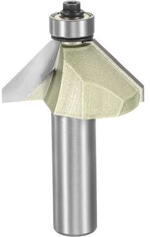 QUARKZMAN fresado Para Madera De 45 Grados Con Chaflán Vástago De 1/2 Pulgada Borde De Corte De 3/4 Punta De Carburo Con Rodamiento Para Fresadora De Carpintería Dorado