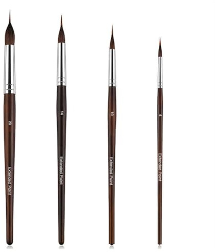 Buhdjfnke Set Profesional de 4 Pinceles de Acuarela de Punta Alargada. Material Sintético. Diseño de Punta Extralarga para Trabajos Artísticos de Precisión.