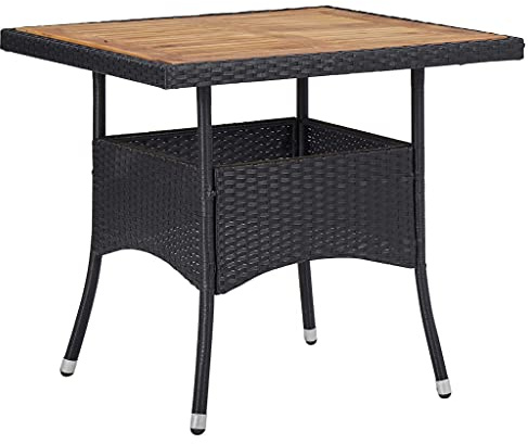HGBNMER Outdoor Dining Table with Solid Acacia Wood Top and Powder-Coated Steel Frame, 4-Person Square Table for Patio Garden Poolside, Black and Brown Vintage Style
