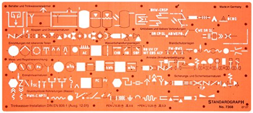 Trinkwasser-Installation TRWI Sanitär Sanitäre Installation Architekt Schablone Zeichenschablone Möblierung - Innenarchitektur Technisches Zeichnen
