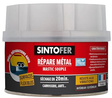 SINTOFER - Répare Métal - Mastic Souple - Pièces Soumises à Vibrations et Variations de Températures - Ultra Résistant - Adhère sur PVC - Ne Fissure Pas à la Flexion -Technique Professionnelle - 300g