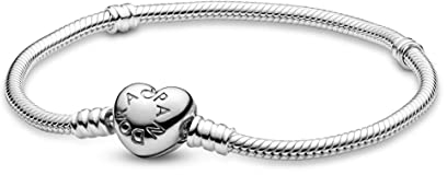 PANDORA Moments Schlangen-Gliederarmband mit Herz-Verschluss aus Sterling-Silber, kompatibel mit Charms und Anhängern aus der Moments Kollektion, Größe: 20cm