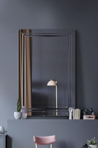 MirrorOutlet YC067 Large Modern Venetian Glass Double Edged Wall Mirror, Silver, 80 x 120 cm