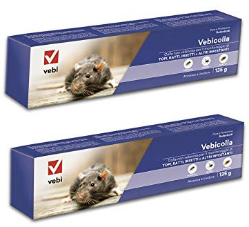 VEBI Colla per Topi 2 tubetti Vebicolla 135 g | Colla per Topi Vebicolla 2 tubetti | 2x135g Trappole per Topi Non velenose | Trappola per Topi inodore | Esca per Topi incollante | Trappole Topi