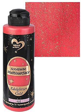 Ideen mit Herz Acrylfarbe Multisurface Edelglitzer | Universalfarbe auf Wasserbasis | mit edel schimmerndem Goldglitzer | 180 ml (rot)