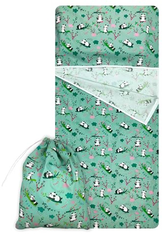 Ensemble de Jardin d'enfants, Sac de Couchage d'été et Pochette pour Les bébés de 2 à 6 Ans - Tissu 100% Coton - Made in Italy (Panda Kindergarten Set)