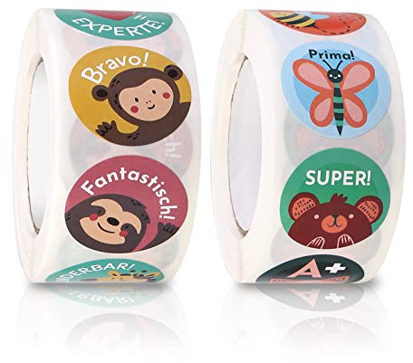 Vegena Motivationsaufkleber für Kinder, 1000 Stück Selbstklebende Tier Belohnungsaufkleber Lehrer Belohnungssticker Lob Belobigung Sticker für Schule Lehrerbedarf Y