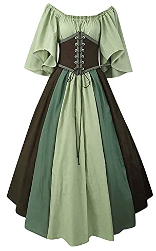 riou Halloween Disfraz Dama Vestidos Medieval Mujer Retro Cuello Cuadrado Vestido de Noche con Ribete Encaje Vestidos de Gala Ajustado Disfraces Medievales Princesa Reina Bruja