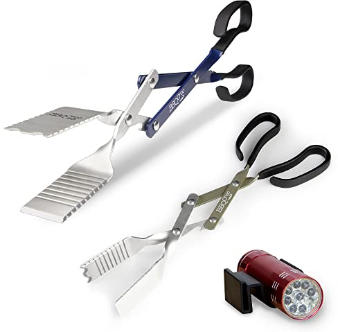 BBQ Croc 3-in-1 Barbecue Tool Pack - 15-inch & 18-inch with Light - Extra Light Tongs, Spatula and Grill Scraper (18 inch + 15 inch with Flashlight)