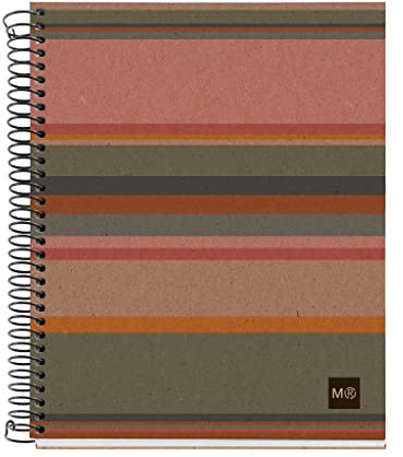 Miquelrius - Cuaderno A5 Cuadriculado, 120 Hojas de 80 g/m², Papel y Cubierta Reciclados, Cuadrícula 5 mm, 4 Bandas de Color Multiasignatura, 2 Taladros para Archivar, Líneas
