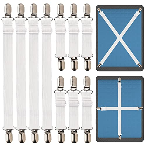 MHwan Bettlakenspanner Verstellbar, 10 Stück Bettlaken Spanngurte, Lang (70-230cm)+Kurz (32-58cm) Lakenspanner, Betttuchspanner mit Starken Metallklammern, für Bettlaken, Sofas, Bügelbretter