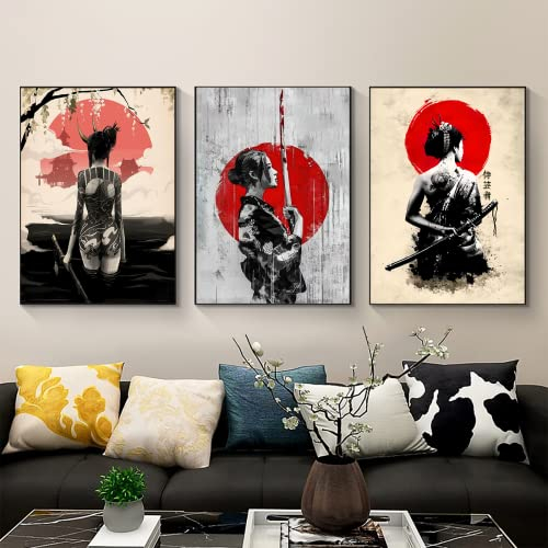 LYBOHO Japanisch Frau Poster Bilder Leinwand Wandkunst Leinwandbilder Kunstdrucke Wohnzimmer Wanddeko (Rahmenlos) (3PCS-60x90cm)
