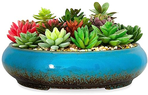 ARTKETTY Grand Pot de Fleurs en céramique émaillée pour Plantes Grasses d'intérieur et d'extérieur 29 cm
