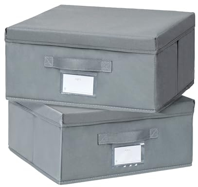 Augfox Juego de 2 Caja Almacenaje con Tapa - Organizador Armario Ropa, Cajas Almacenaje Ropa, Ideal Cestas Almacenaje (Gris Oscuro, 36x32x16 cm) - Prácticas y Versátiles