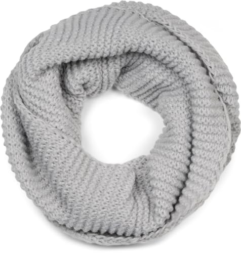 styleBREAKER Unisex Bufanda de punto de bucle Unicolor con patrón de onda, cálido invierno bufanda de punto, bufanda tubo 01018169, color:Gris-claro