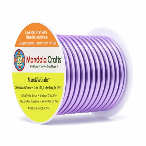 Mandala Crafts 8 Gauge Anodized Aluminum Craft Wire for Jewelry Making - 32 FT Colored Flexible Lavender Wire - Bendable for Bonsai Armature Crafting Sculpting