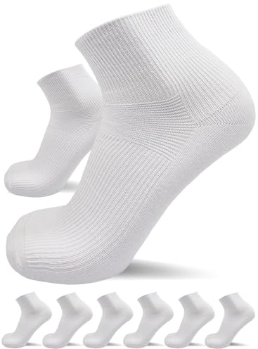 sogzz Calcetines diabéticos para hombre y mujer, 6-12 pares, sin cintura elástica, sin costuras, calcetines cortos sin goma, 80% algodón, calcetines cortos para diabéticos, cortos, negros, blancos,