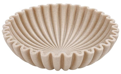 YMXYJM Large Decorative Bowl, Modern Handicraft Bowls for Home Decor, Decorative Fruit Bowl for Kitchen Counter, Ruffle Decor, Stylish Key Bowl for Entry Table, Artificial Stone Beige