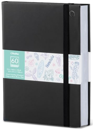 Ohuhu A5 Cuaderno de dibujo de doble cara a prueba de sangrado, tamaño pequeño de papel de 5.5 x 8.5 pulgadas, 90 libras/150 g/m², papel de dibujo suave, 60 hojas/120 páginas, libro de bocetos de tapa