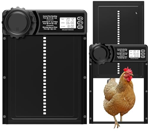 Puerta de gallina antipellizcos, puerta automática MASTERFUN de gallinero, carga solar, marco de aleación de aluminio, protección contra depredadores de gallinas, control remoto de 15 m, IPX51