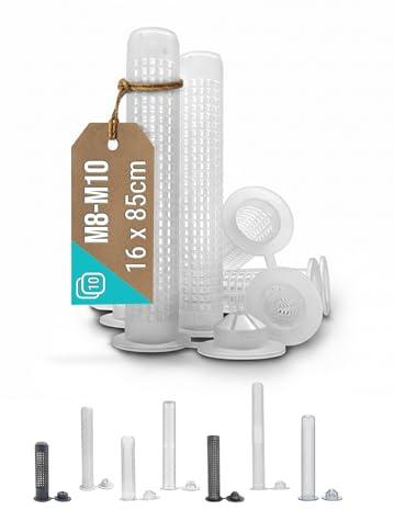 VOOXA Optimal - Fundas de plástico para mortero compuesto, 16 x 85 mm, 10 unidades, para rosca M8 M10, manguito de anclaje de plástico para rellenar con mortero de inyección, duradero y firme