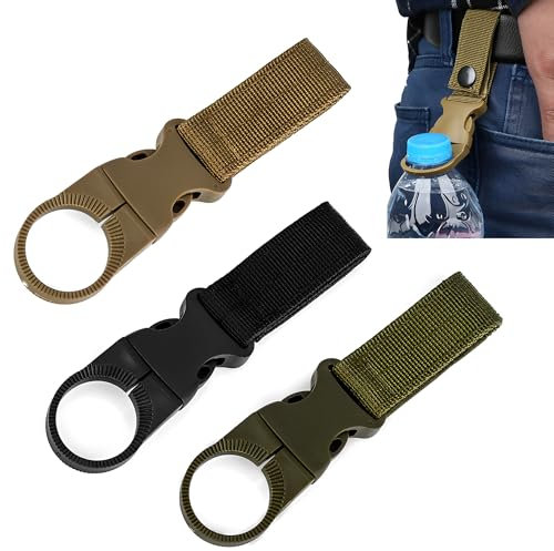 3 Pcs Webbing Water Bottle Buckles, Portable Nylon Water Bottles Holder Three Colours Hanging Water Belt, Multifunctional Water Bottle Holder for Outdoor Tactical Cycling Camping Hiking Traveling