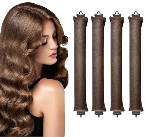 Zegnuem Heatless Curls - Set di 4 bigodini senza calore, con chiusura a gancio, per tutti i tipi di capelli, per capelli lunghi (marrone)