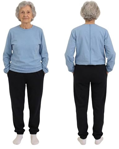 Pigiama Sanitario con Cerniera Posteriore Chiusura Zip in 100% Cotone - Ideale per Anziani, Incontinenza, Alzheimer e Demenza, Tuta Intera (IT, Testo, M, Regular, Regular, Carta Zucchero (Azzurro))