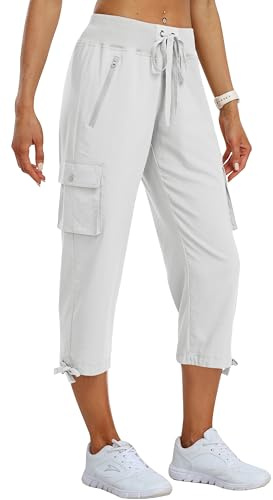 MoFiz Pantalones Cargo Mujer Capri Pantalón 3/4 Largo Ligero Verano Outdoor Pantalones de Senderismo Transpirable con Bolsillo Cremallera