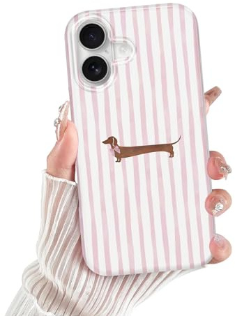 Xylota Fodral för iPhone 17, Sommar Ränder Striped Mönster Estetisk Collage Hund Skyddsfodral, Tunn Mjukt Silikon TPU Stötdämpande Anti-skrapsäkert Skyddsfodral för iPhone 17, Rosa Ränder