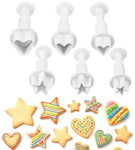 6Pcs Star Heart Small Fondant Plunger Cutter Set, Fondant Cake Cookie
