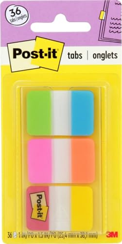 Post-it Flikar, 1 tum fast, aqua, gul, rosa, r d, gr n, orange, 6/f rg, 36/dispenser (686-ALOPRYT)