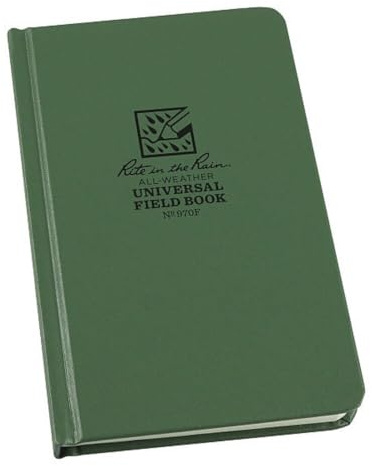Rite in the Rain Weatherproof Hard Cover Notebook, 4.75 x 7.5, Green Cover, Universal Pattern (No. 970F)