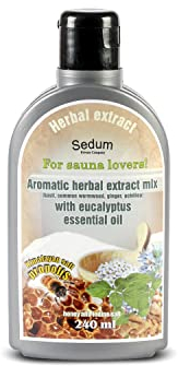 Sedum naturel à base de plantes Extrait pour Sauna - Sauna Infusion aromatique basilic, Wormwood, gingembre, Extraits Achillea avec Eucalyptus Huile Essentielle, Miel, Propolis et iode sel - 240ml