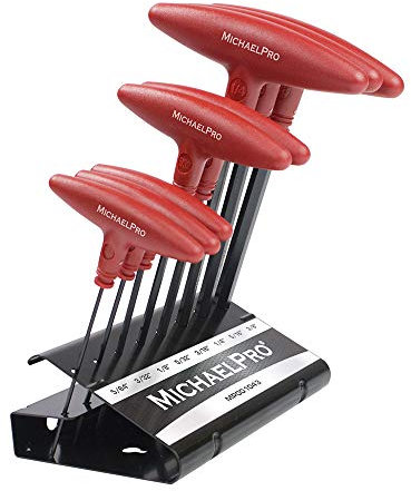 MichaelPro MP001043 8-Piece T-Handle Ball End Allen Wrench Set, T Handle Allen Key Set, T Bar Allen Keys Set, T Key, Allan Keys, Hex Keys Set with Convenient Storage Stand (SAE, Red)