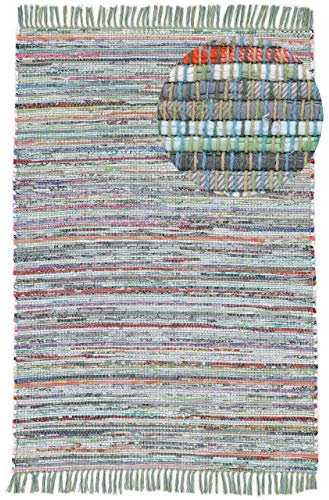 carpetfine Flachgewebeteppich Kelim Chindi Grün 60x110 cm | Moderner Teppich für Wohn- und Schlafzimmer