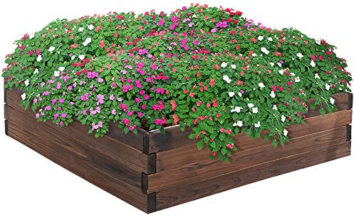 Outsunny 128L Wooden Raised Beds for Garden Planter Grow Containers For Outdoor Patio Plant Flower Vegetable 80L x 80W x 22.5H cm