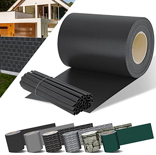 KESSER® Franja Privacidad PVC Rollo Valla Opaca Doble Varilla 70 m x 19cm | 60 Clips Fijación | Resistente a la Intemperie y al Viento | Lámina Opaca Valla Jardín Cercado, Antracita