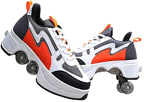 ZHYX Roue Baskets Enfants Chaussures À roulettes roulettes Patins A roulettes pour 4 Roues pour Garçons Filles,Orange-39