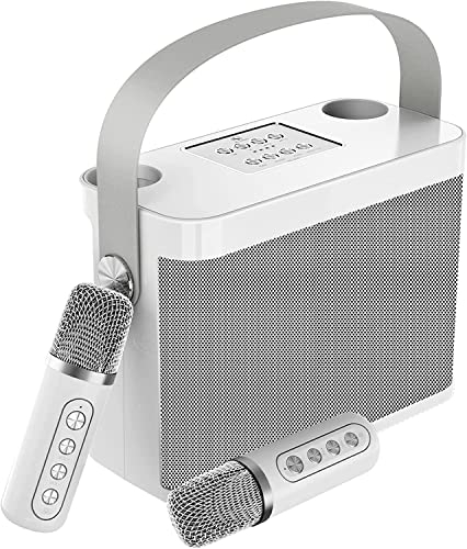 Máquina de Karaoke con 2 micrófonos inalámbricos UHF para Adultos/niños, Sistema de Altavoces PA Bluetooth portátil Compatible con Corte Vocal para Fiestas en casa, reuniones, Bodas, Iglesias