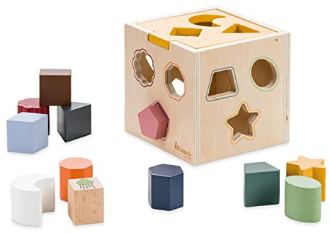 hauck Sort N Tidy - Cubo Attività in Legno con 12 Forme - Giocattolo Educativo per Bambini da 1 Anno con Coperchio Rimovibile, per Apprendimento di Forme e Colori, Idea Regalo Bimbi