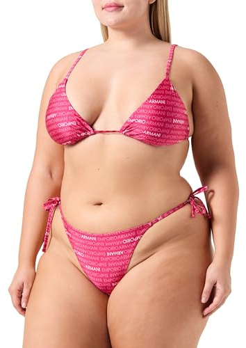 Emporio Armani Triangle And String Brazilian Logomania Bikini Set, Set di Bikini Donna, Multicolore (Cherry-Ecru), L