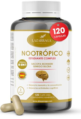 Lazarraga | Nootropico potente per la memoria | Agilità mentale e concentrazione | Ginko Biloba e Bacopa Monnieri | 120 capsule Vegan | 2 mesi