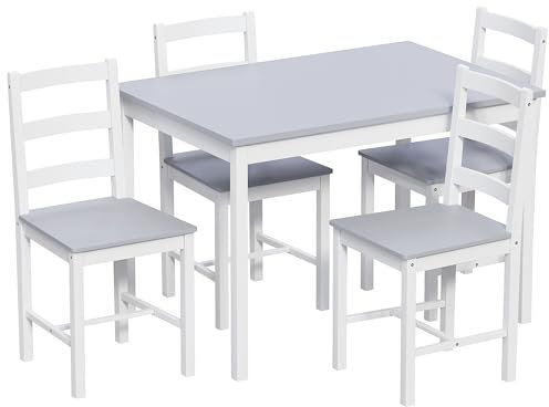 Vida Designs Juego de Mesa y sillas de Comedor Yorkshire para el hogar (Blanco y Gris, 4 plazas)