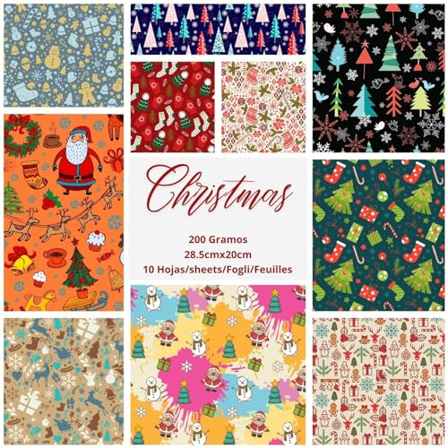 ASENME Papel decorado – scrapbook – scrapbooking – tamaño A4 Papel decorado (Navidad, 10 Unidades)