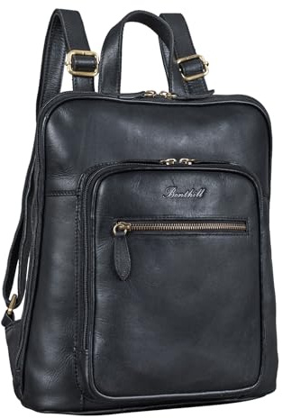 Benthill Rucksack Echt Leder - Kurierrucksack Fahrradrucksack Trekkingrucksack - Damen Herren Rucksack - Lederrucksack, Farbe:Schwarz