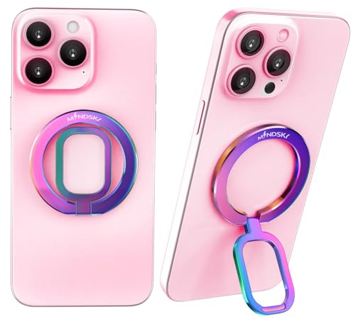 Mindsky Anneau de support magnétique coloré pour Mag-Safe [ultra fin, lisse, pliable à 180°] Compatible avec iPhone 16/15/14/13/12, Samsung et MagSafe/autres téléphones, (élégant et cool)