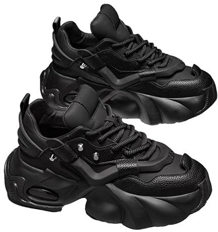 Chunky Sneakers for Man, 2024 Men's Fashion Sneakers - Durable, Platform, high-top Casual Shoes Durable Thick Sole Lace-Up Casual Shoes for Outdoor & Everyday Wear (Black,10.5)